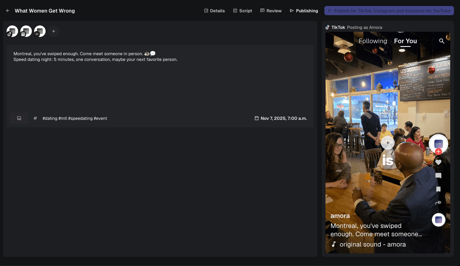 The publishing tab, one caption and a schedule for every platform